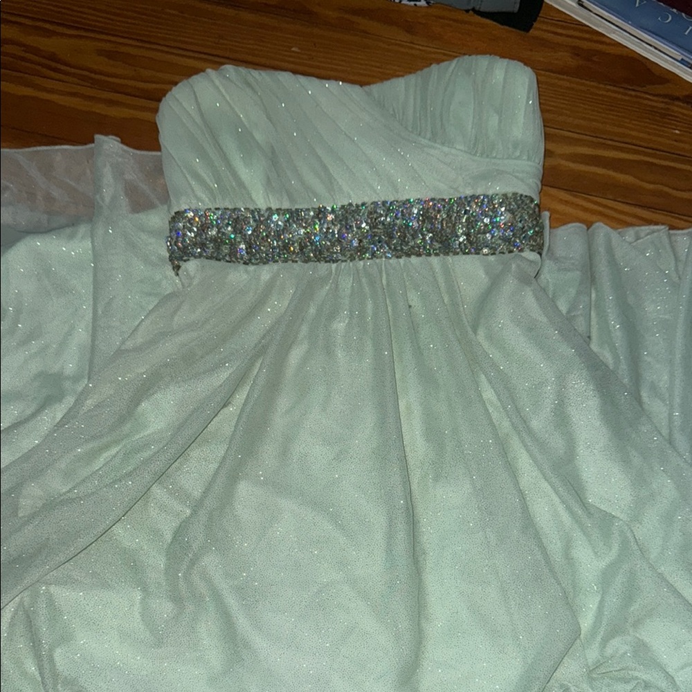 Mint Green Strapless Dress with Sequin Waistband